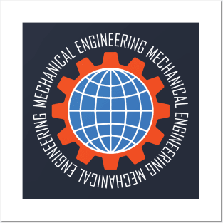 mechanical engineering, gear logo, globe, text engineer Posters and Art